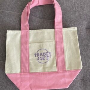 Trader Joe's Pastel Canvas Mini Tote Bag Pink NWT